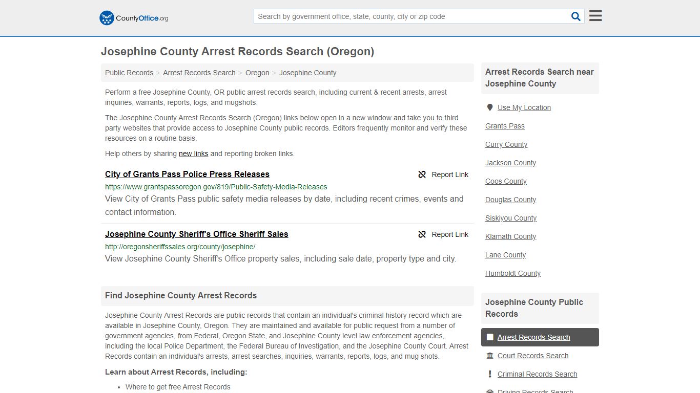 Arrest Records Search - Josephine County, OR (Arrests ...