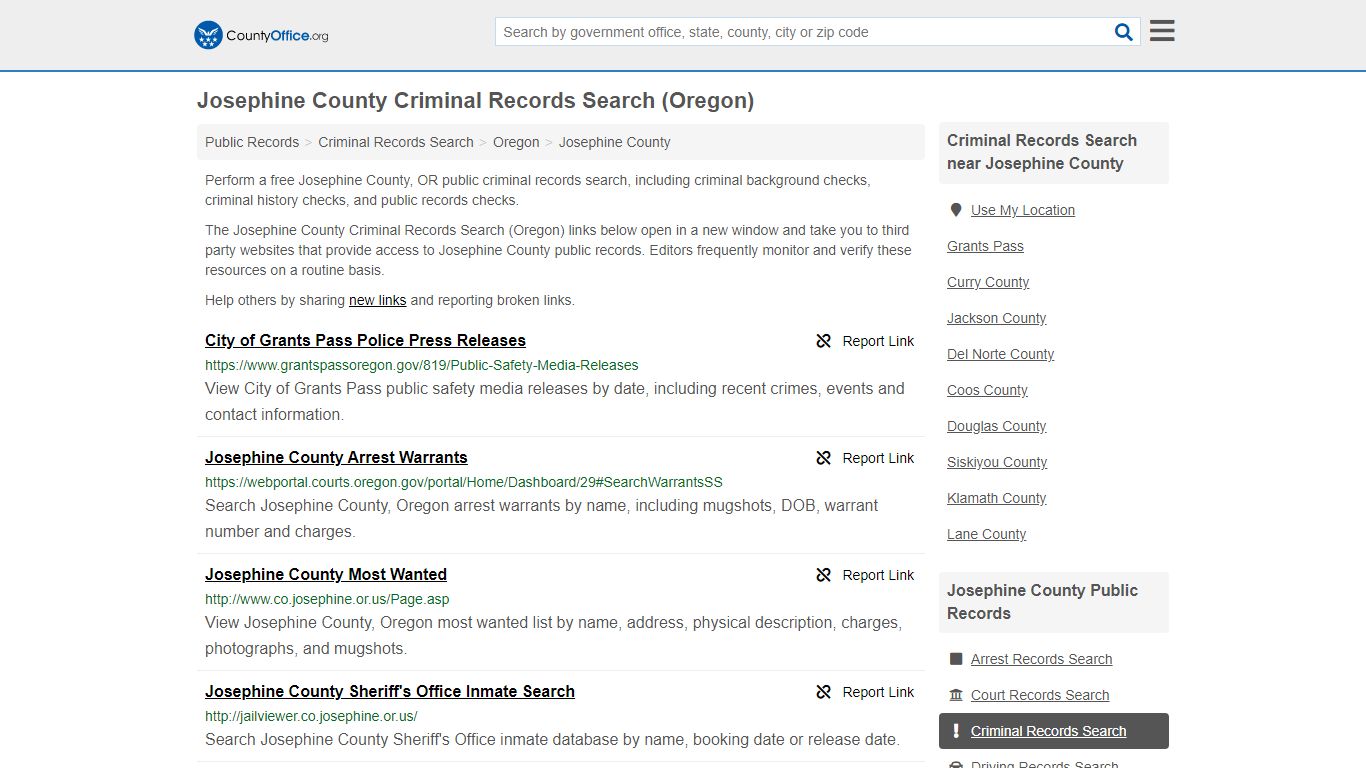 Criminal Records Search - Josephine County, OR (Arrests ...